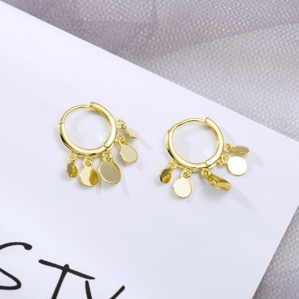NEW 925 Sterling Silver Coin Hoop Earrings - Picture 5 of 8